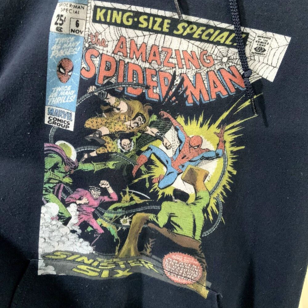 Spiderman and Sinister Six Comic Hoodie in Navy Size Large